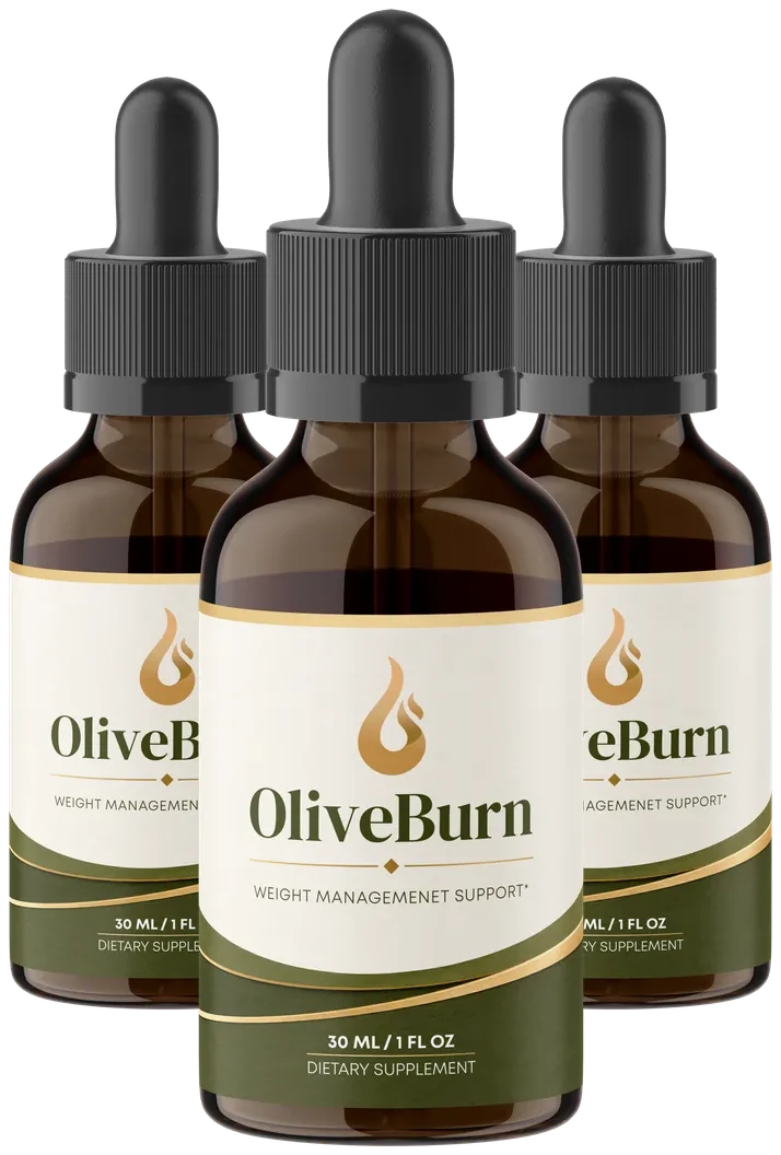 Three bottles of OliveBurn weight management support dropper supplement